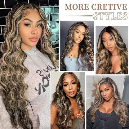 1B/27 Body Wave Human Hair Wig – 30” 13x4 HD Lace Frontal Ombre Blonde Brazilian Wig for Black Women