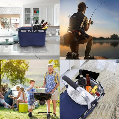 Insulated Picnic & Shopping Basket — Waterproof Foldable Cooler with Locking Lid for Outdoor Food Storage