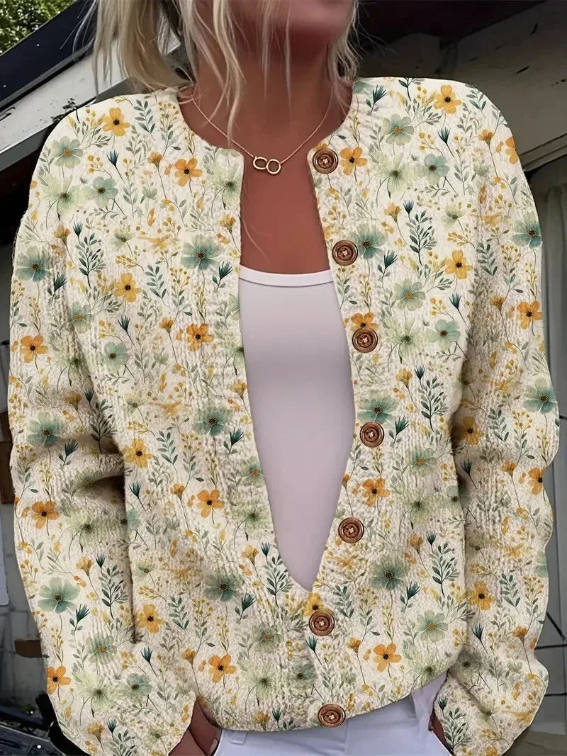 Women’s 3D Print Knitted Cardigan - Autumn Winter Vintage Thin Sweater Casual Fashion Knit Top