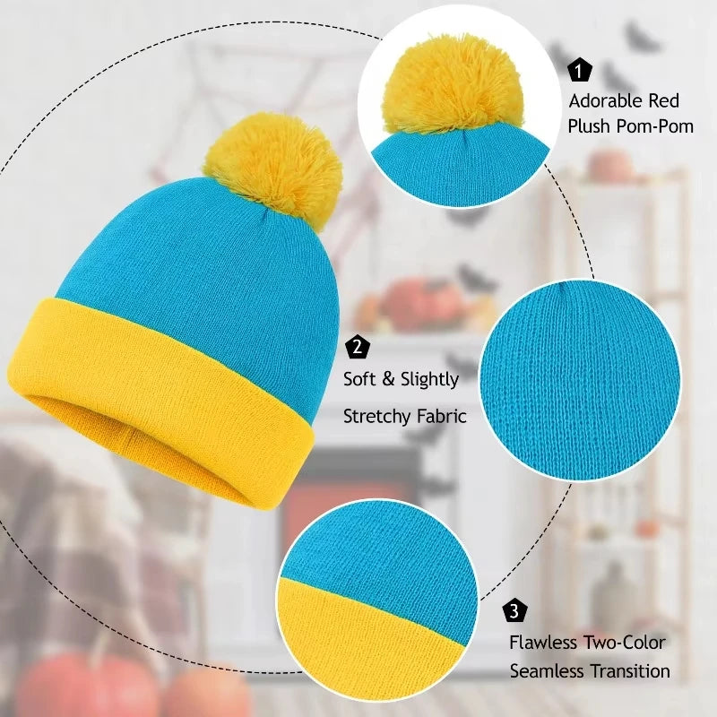 Unisex Christmas & Holiday Cosplay Set – Funny Knitted Beanie Hat with Gloves, Warm Winter Hat for Halloween & New Year