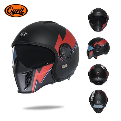 CYRIL OP12A Open-Face Motorcycle Helmet - Double-Lens Modular Retro Helmet for Men and Women, DOT and ECE Certified