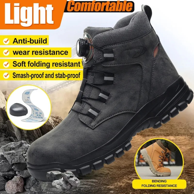 2024 Fashion Waterproof Security Work Boots – Protective Leather, Anti-Smash & Anti-Puncture Industrial Safety Shoes