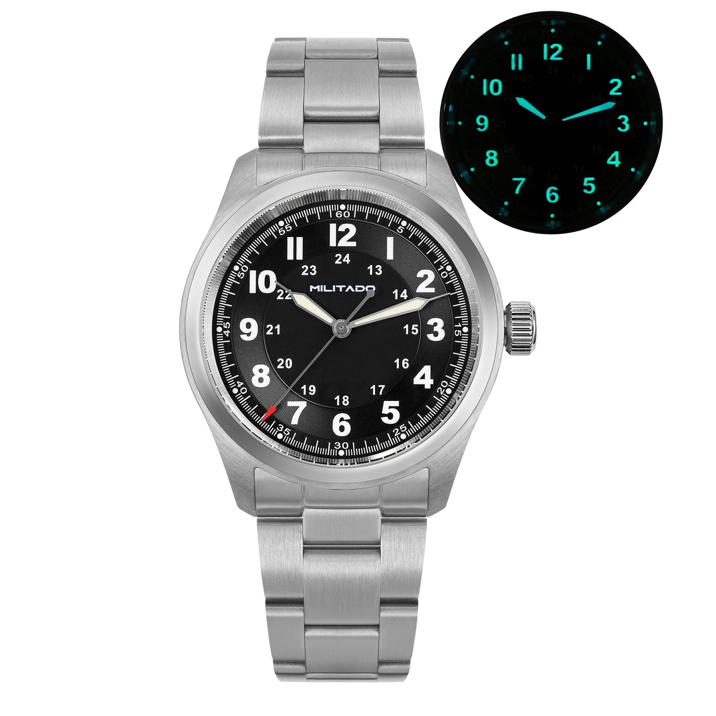 Militado ML08 Vintage Quartz Watch - VH31 Movement 38mm Sapphire Crystal Wristwatch with C3 Green Luminous Dial