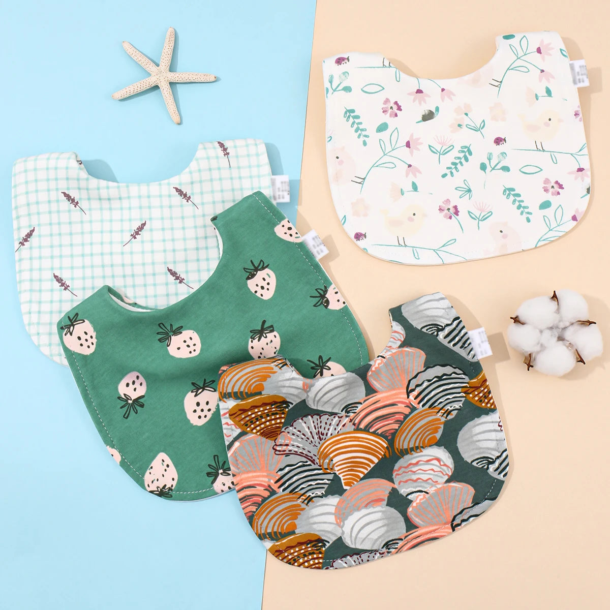 Cotton Baby Bib Set - Adjustable Soft Infant Feeding Bibs Burp Cloths Bandana Scarf for Boys & Girls