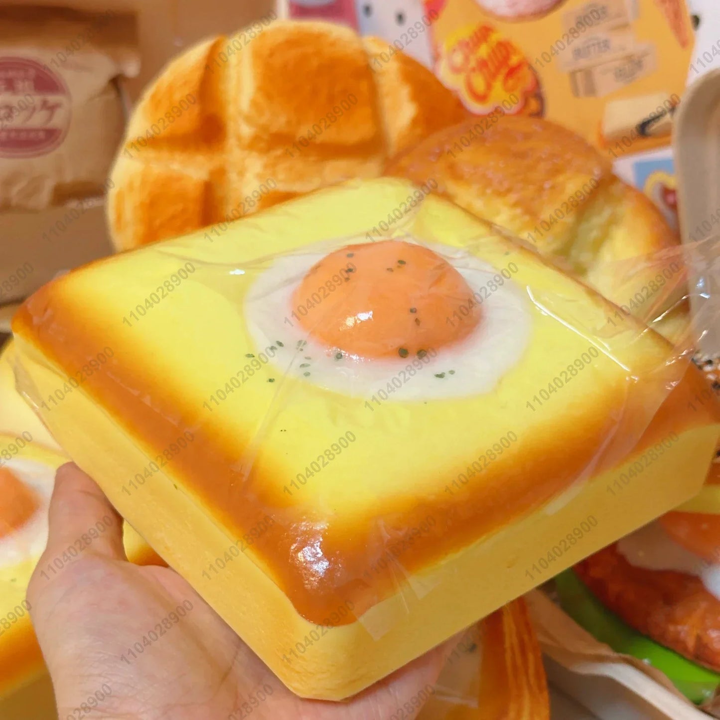 Fried Egg Toast Squishy Toy - Slow Rising Bread Stress Relief Fidget Squeeze Toy for Kids and Adults