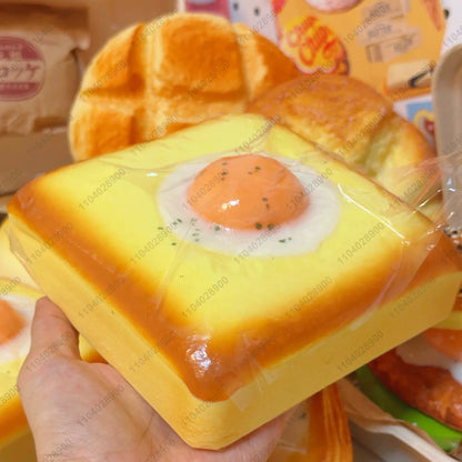 Fried Egg Toast Squishy Toy - Slow Rising Bread Stress Relief Fidget Squeeze Toy for Kids and Adults