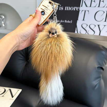 2024 Cute Real Fox Fur Plush Keychain – Pompom Bag Pendant & Car Key Ring Toy for Girls