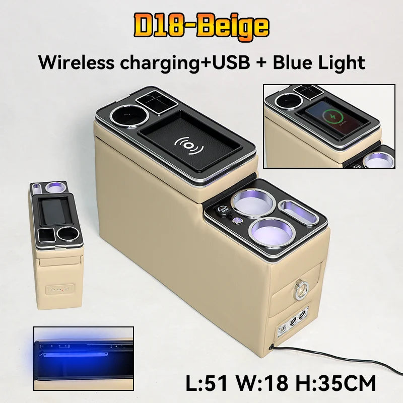 Universal Toyota Proace Verso Armrest Box – Car Console Storage with Wireless Charging for MPV