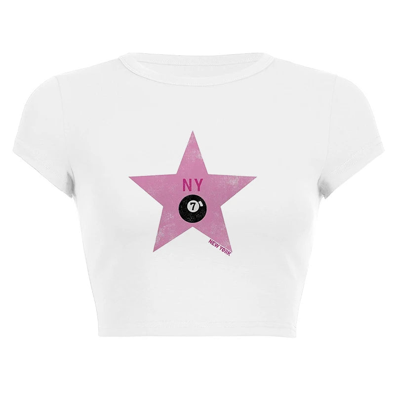 Harajuku Y2K Women’s White Crop Top – Casual Short Loose Summer Tee