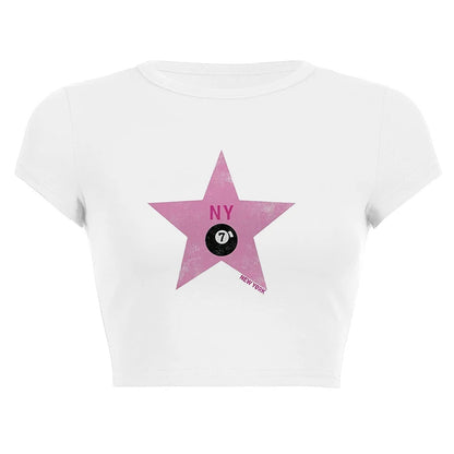Harajuku Y2K Women’s White Crop Top – Casual Short Loose Summer Tee