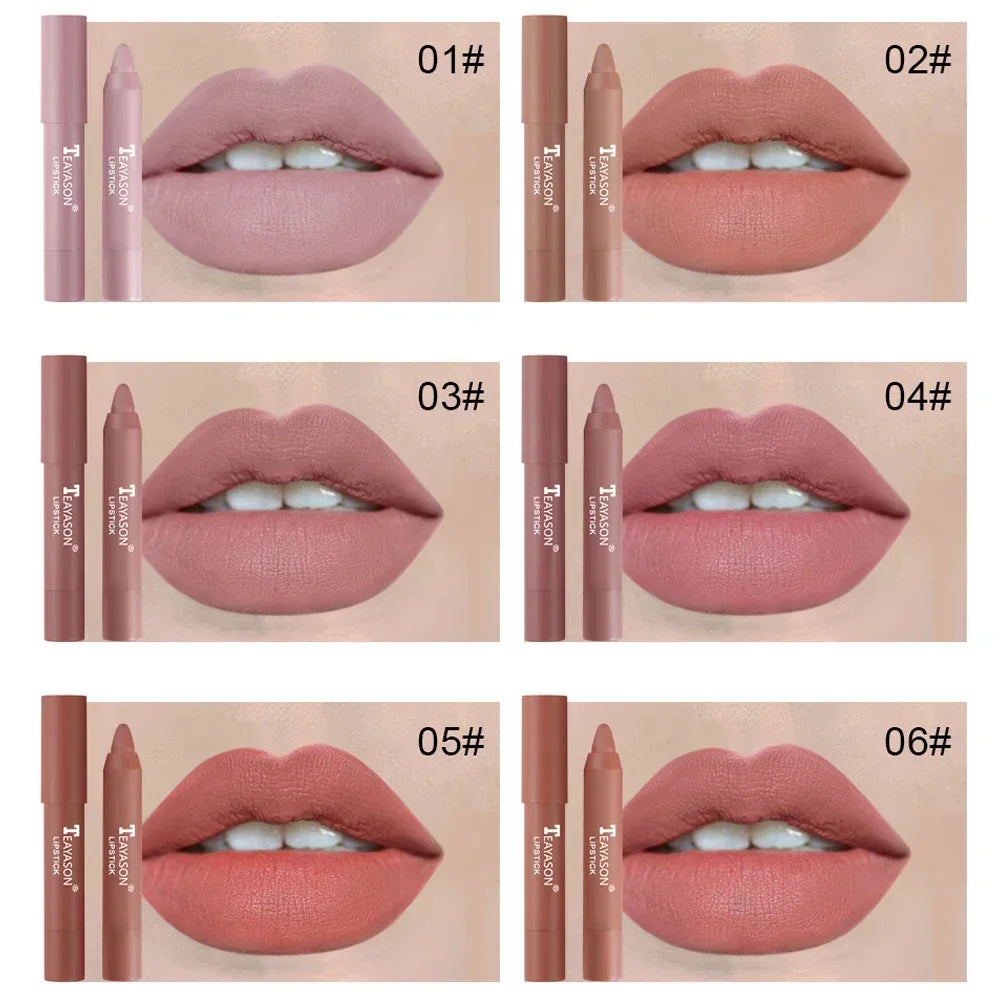 12-Color Natural Matte Lipstick Pencil – Silk Lip Glaze Waterproof, Long-Lasting Sexy Lip Tint Makeup