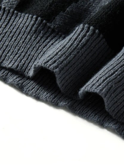 Men's Autumn Winter Jacquard Sweater - Irregular Pattern Contrast Color Round Neck Knitted Casual Pullover