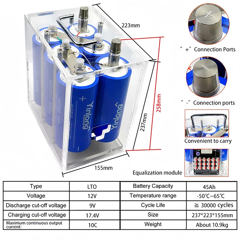 Yinlong 12V LTO Lithium Titanate Battery Pack — 40Ah/45Ah High-Power Rechargeable Car Audio Battery with Built-in BMS (Tax-Free)