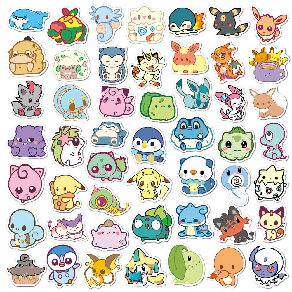10/30/50-Piece Kawaii Pokémon Sticker Set - Pikachu & Bulbasaur Cartoon Decals for Phones, Diaries & Luggage