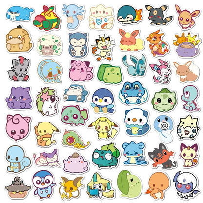 10/30/50-Piece Kawaii Pokémon Sticker Set - Pikachu & Bulbasaur Cartoon Decals for Phones, Diaries & Luggage