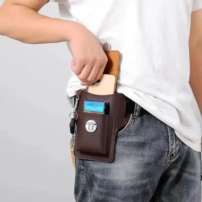 2024 Men’s Leather Belt Phone Waist Pack – Multifunctional PU Card & Key Organizer Portable Waist Bag Gift Idea