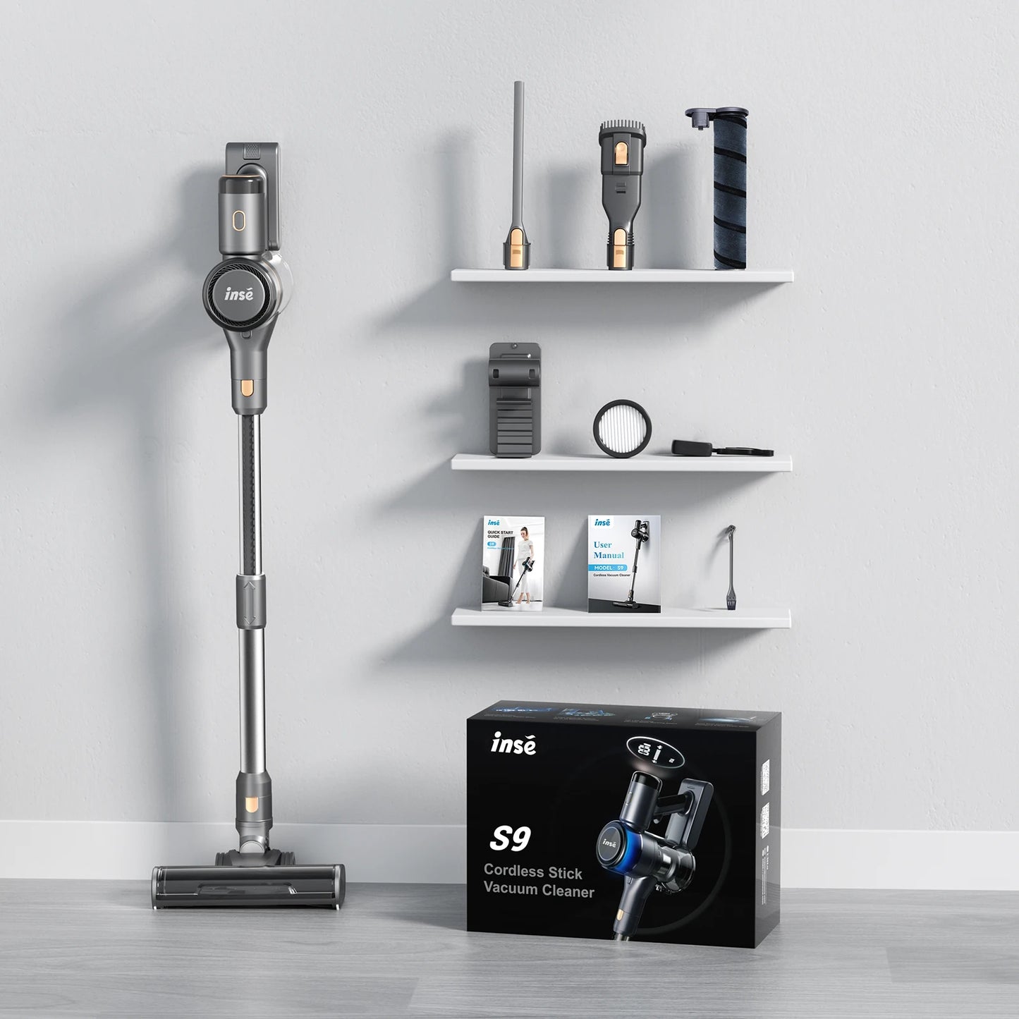 INSE S9 Stick Cordless Vacuum Cleaner - 400W, 30KPa Suction, Up to 55 Mins Runtime, 9-in-1 for Hardwood, Pet Hair, Home and Car
