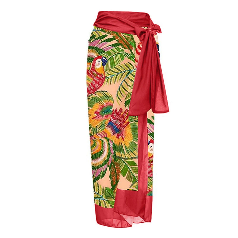 Blue One-Shoulder Ruffle Floral Monokini Swimsuit with Cover Up Sexy One Piece Beach Swimwear for Women Summer