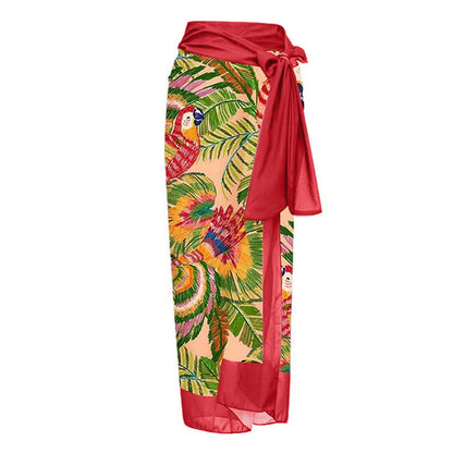 Blue One-Shoulder Ruffle Floral Monokini Swimsuit with Cover Up Sexy One Piece Beach Swimwear for Women Summer