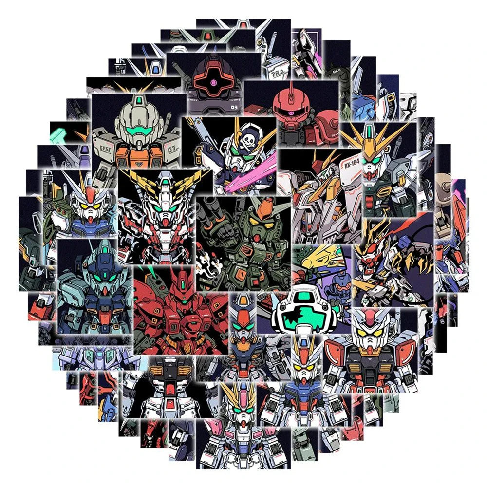 10/30/60-Piece Gundam Anime Sticker Set - Waterproof Graffiti Decals for Phones, Luggage, Helmets, Bikes, and DIY Stationery