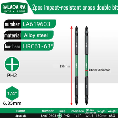 LAOA 2-Piece Alloy Steel Magnetic Impact Driver Bits - Impact-Resistant Cross & Hex Socket Bits