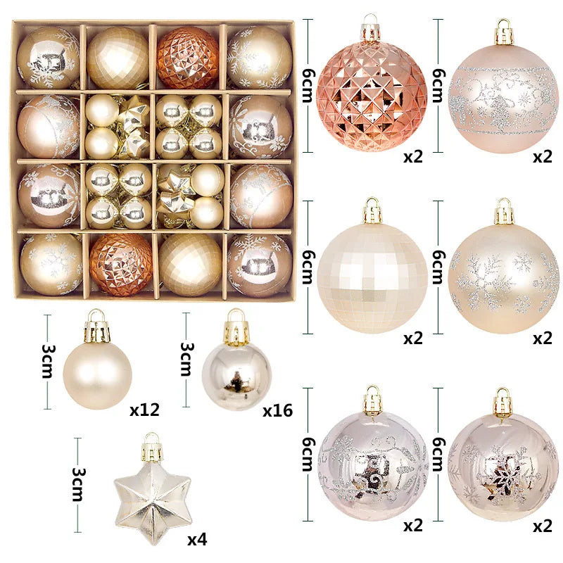 Christmas Ball Ornament Set – Large Xmas Tree Hanging Pendants with Snowflake Design for Home Decor & 2025 New Year Party Gifts