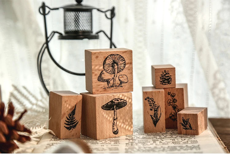 Yoofun 7-Piece Vintage Moon & Plant Wooden Stamps — Rubber Stamps for Scrapbooking, DIY Craft & Stationery