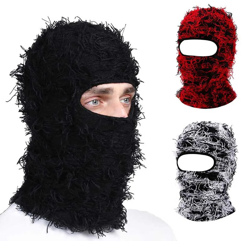 Full Face Cover Ski Mask Balaclava | Distressed Knitted Beanie for Men and Women | Camouflage Winter Hat | Warm Windproof Bicycle Neck Cover