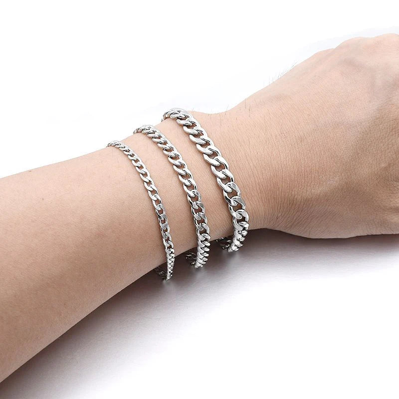 Fashion Stainless Steel Curb Cuban Chain Bracelet | Unisex Couples Jewelry | Wrist Hand Accessory for Men & Women | Party Gift