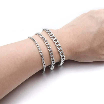 Fashion Stainless Steel Curb Cuban Chain Bracelet | Unisex Couples Jewelry | Wrist Hand Accessory for Men & Women | Party Gift