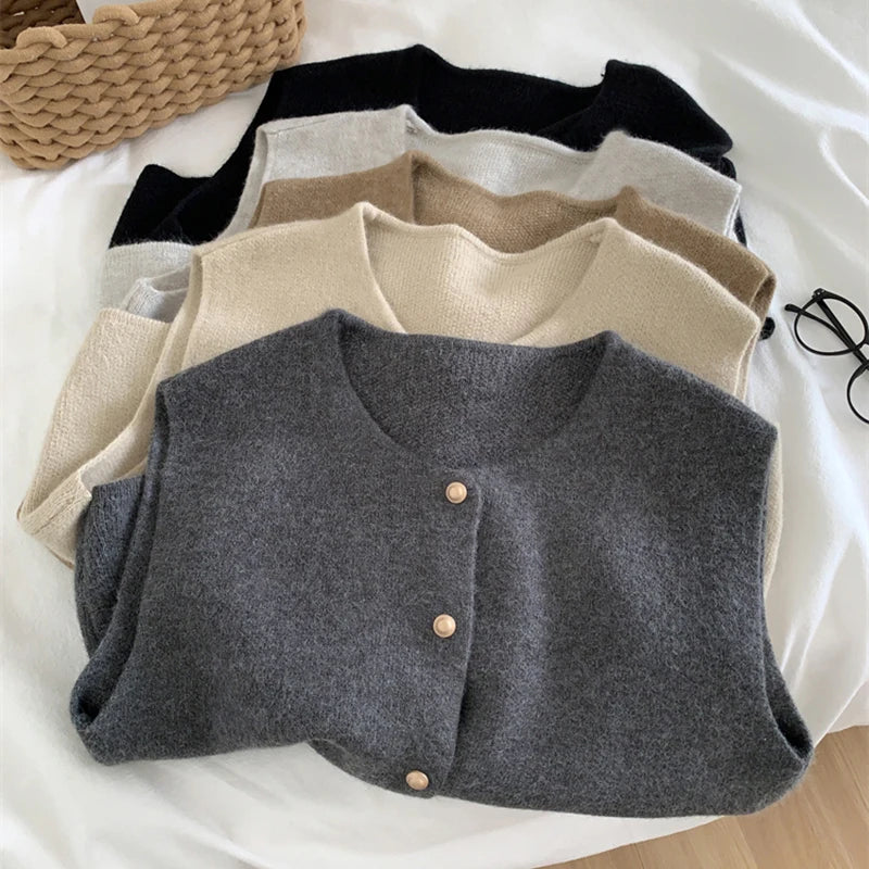 Autumn New Women’s Cardigan | Korean Elegant Knitted Sleeveless Sweater Tanks | Fashion Slim Casual Tops for Ladies