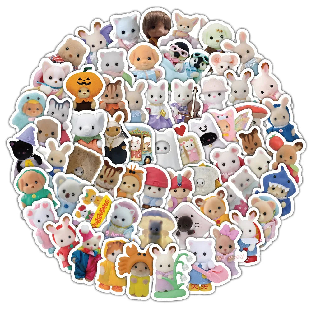100/200pcs Calico Critters Stickers — Waterproof Cartoon Decals for Laptops, Scrapbooks, Skateboards & Kids’ Decor
