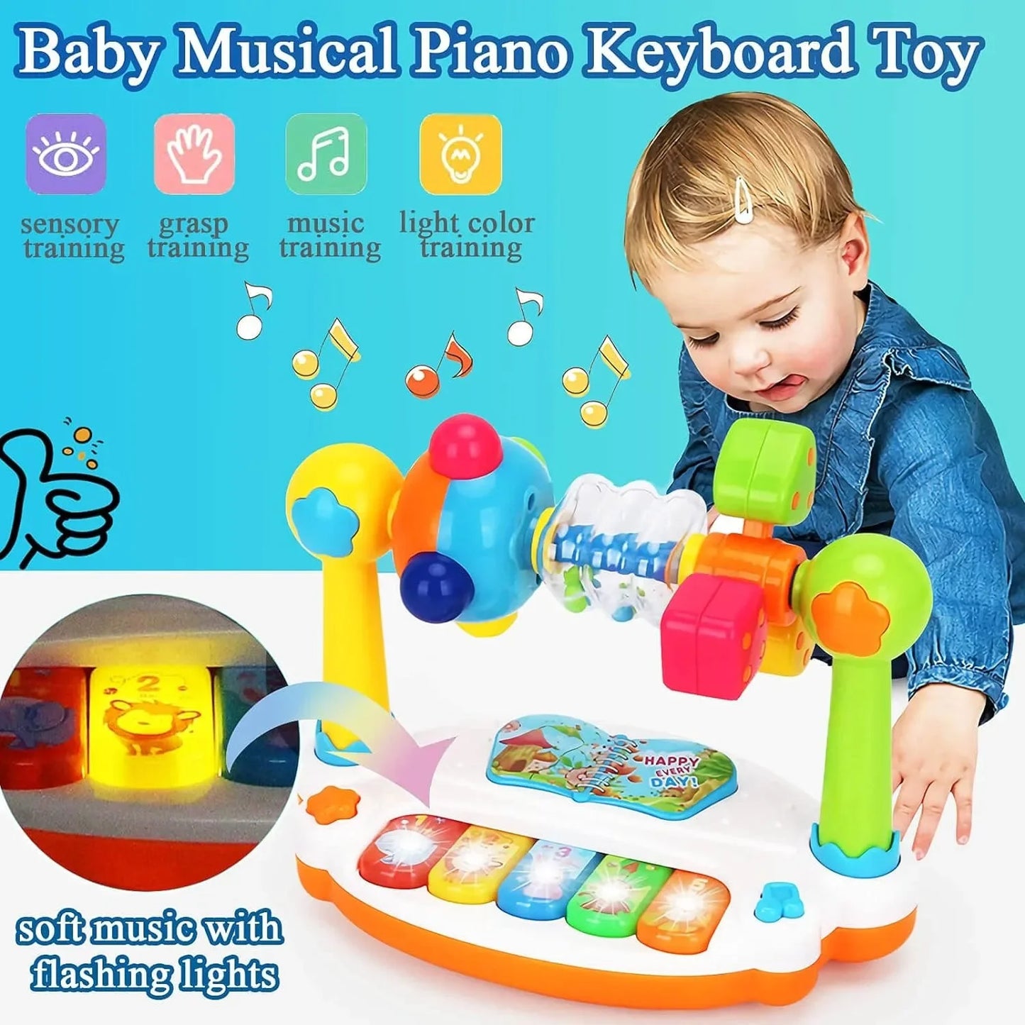 Baby Piano Musical Toy - Rotating Keyboard with Lights & Sounds for Toddler Early Learning Gift