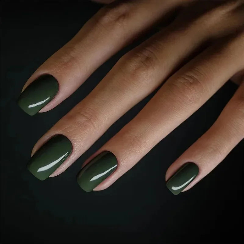 Solid Color Press-On False Nails Set – Square Shape Wearable Nail Art Tips with Glue, Fashion Manicure Accessories (Wholesale)