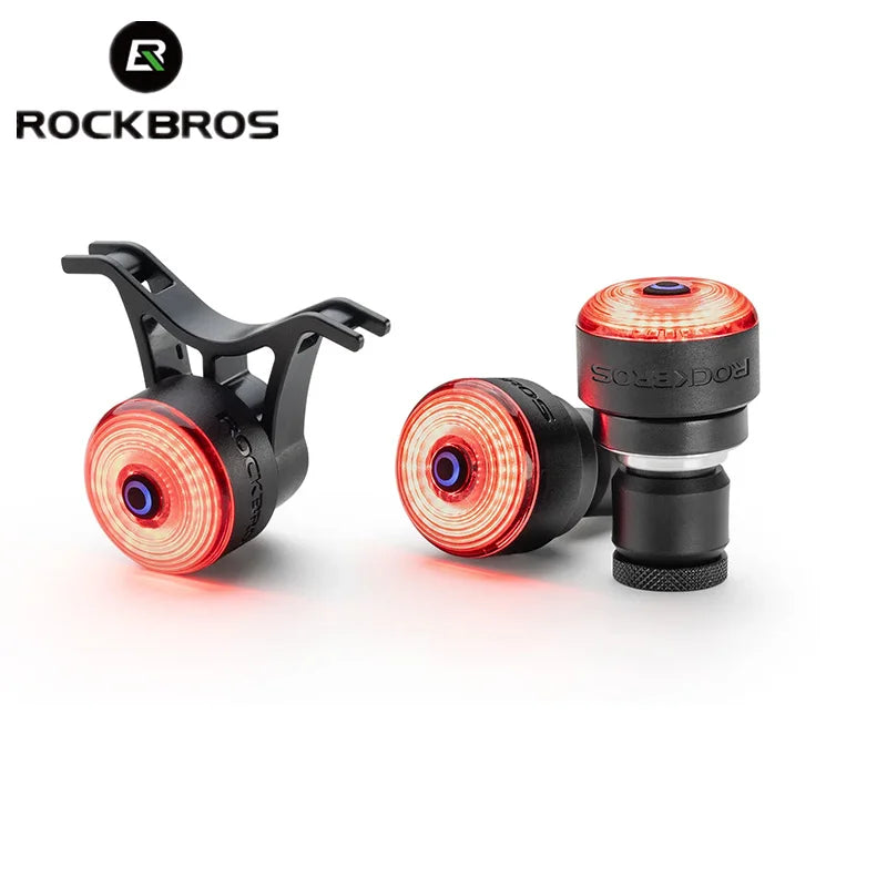 ROCKBROS Bicycle Handlebar End Lights – IPX6 Waterproof Rear Bike Lamp with 5 Modes & Brake Sensor