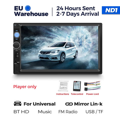 Navifly ND1 2-Din Car Radio — 7" HD Touchscreen Multimedia Player, Universal MP5 Stereo with Bluetooth, TF, FM & Camera Support