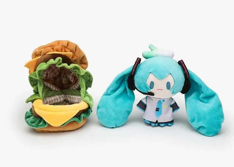 Cute Hatsune Miku Plush Doll with Hamburger Outfit – Changeable Clothes Anime Figure Stuffed Toy Collectible Gift