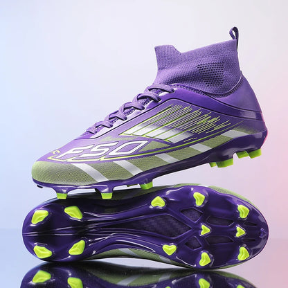 Men’s Soccer Cleats - Lightweight High-Top Football Shoes with Non-Slip Grass Grip