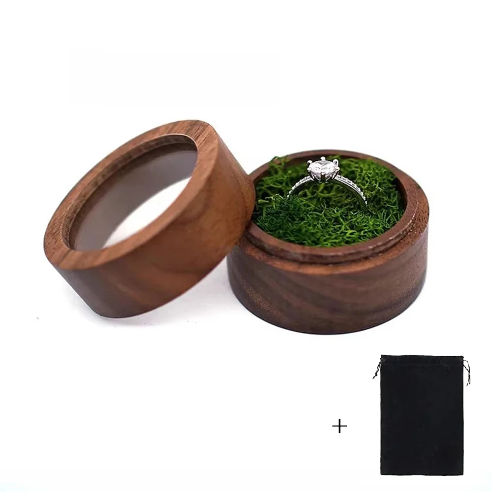 Custom Logo Wooden Ring Box – Engraved Walnut Wood Wedding & Engagement Box with Name & Date