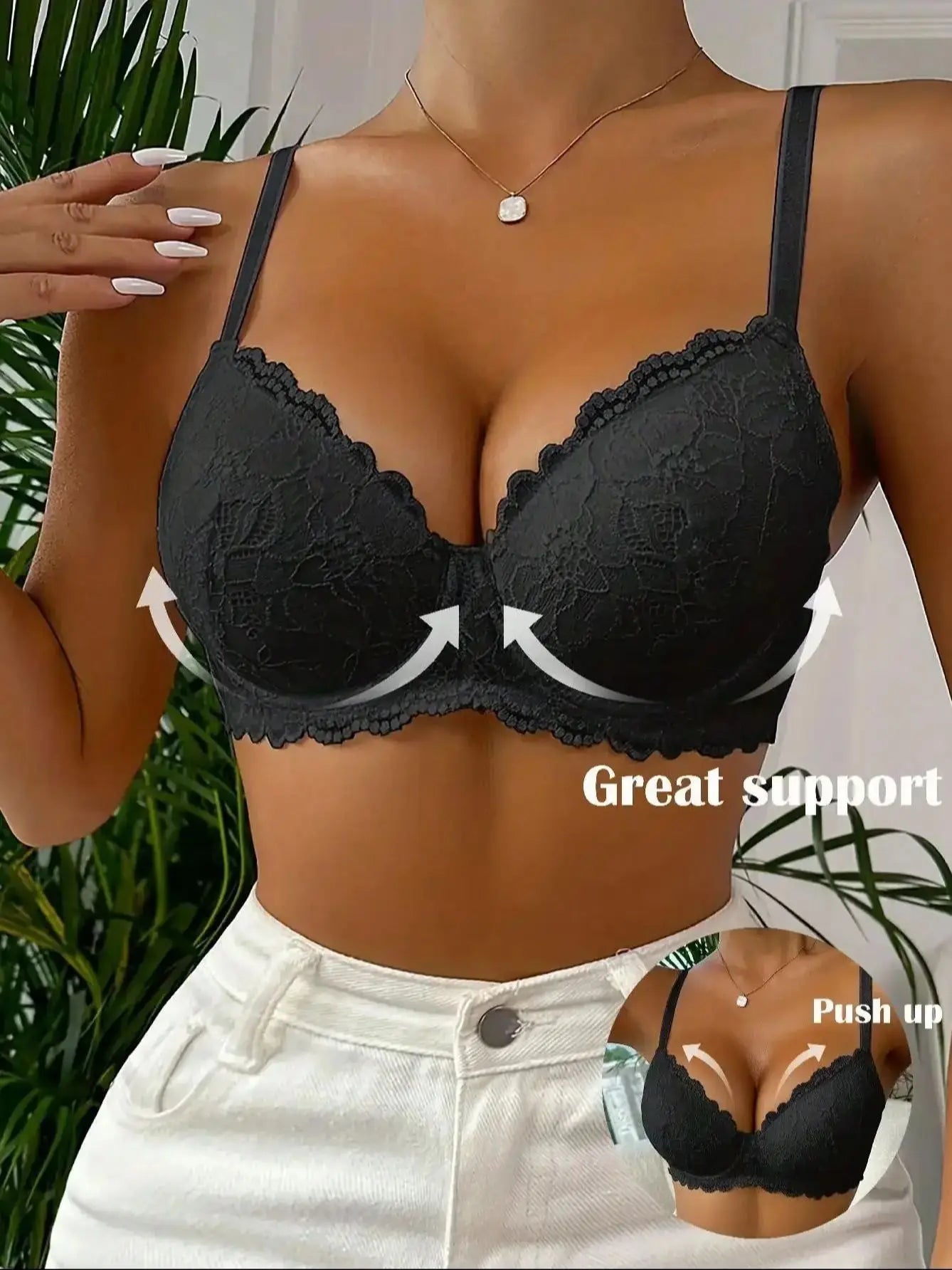 Women’s Lace Half Cup Push-Up Bra – Strapless Invisible Front Buckle Lingerie for Everyday Wear