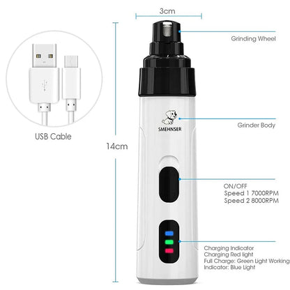 Painless USB Charging Dog Nail Grinder – Rechargeable Electric Pet Nail Clippers for Quiet Grooming of Dog & Cat Paws