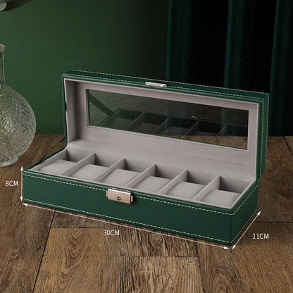 Handmade Wood Watch Box — 6/10/12 Grid Display Case & Jewelry Holder, Organizer for Watches Storage