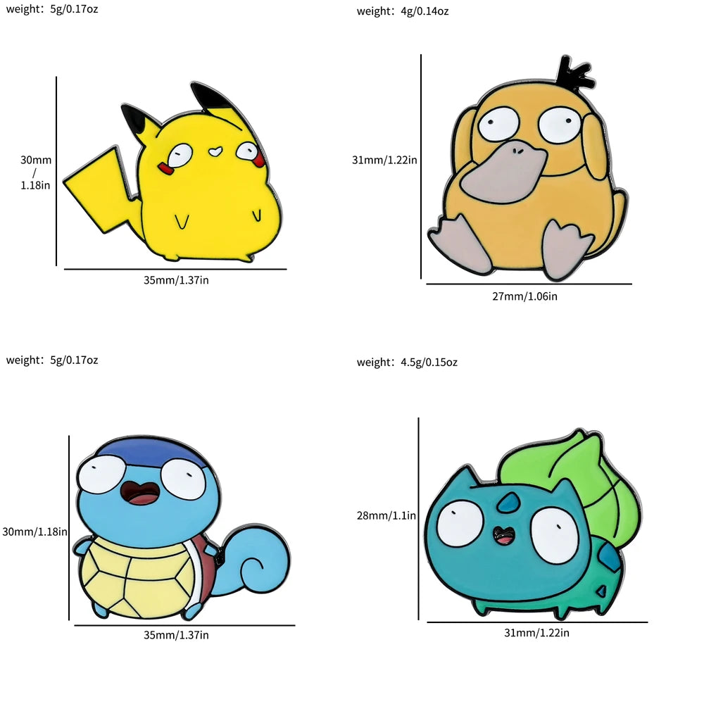 Kawaii Anime Enamel Pins — Cute Psyduck, Pikachu & Charmander Brooches for Kids, Hats & Accessories Gifts