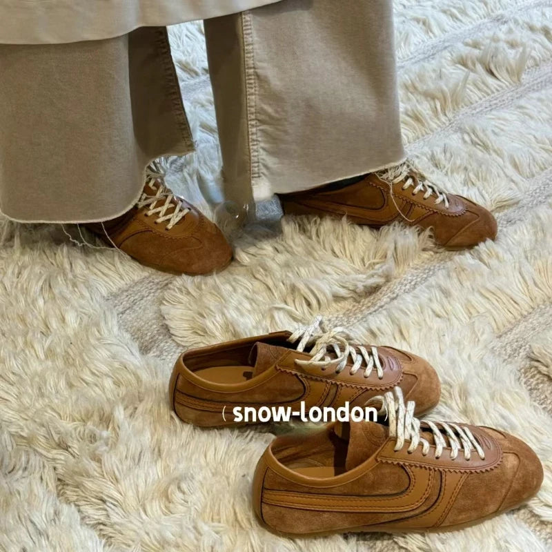 Real Leather German Training Shoes for Women — 2025 Retro Fashion Four Seasons Running & Casual Forrest Gump Style Sneakers