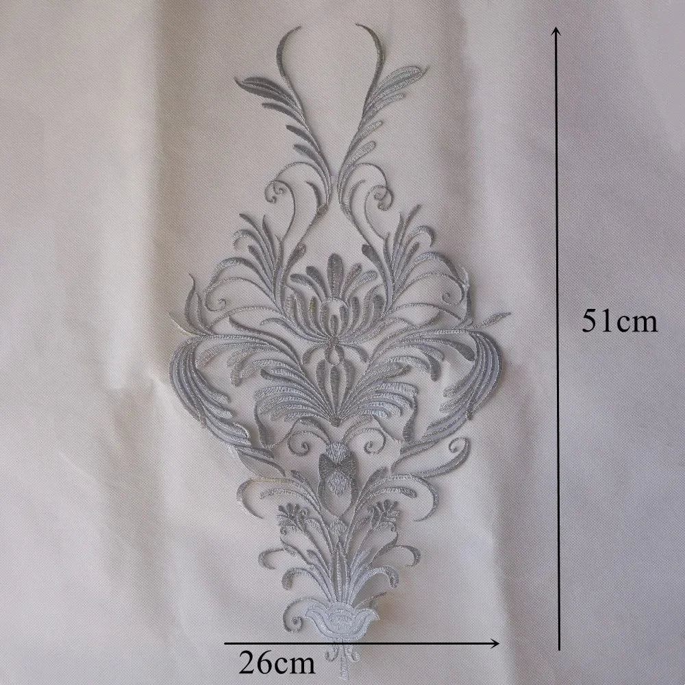 Silver Baroque Sequin Flower Applique – Embroidered Iron-On Patch for Wedding & DIY Crafts