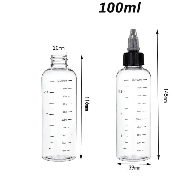 30ml-500ml Empty Hair Dye Bottles — Measured Twist Cap Refillable Squeeze Containers