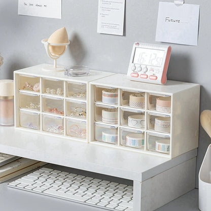 Nine Palace Grid Small Drawer Jewelry Storage Box – Transparent Desktop Organizer for Stationery and Small Items in Student Dorms