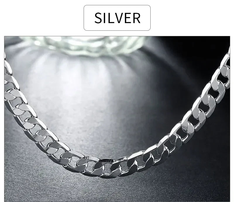 Men’s 925 Sterling Silver Necklace — 2/4/6/8/10/12MM, 40–75cm Chain with Lobster Clasp, Engagement Jewelry for Men, Boys & Women