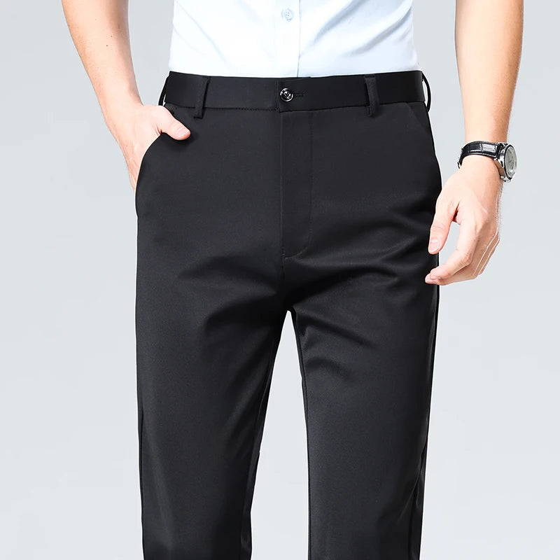 Plus Size Men's Business Suit Pants – Stretch Formal Dress Trousers | Classic Black for Big Men