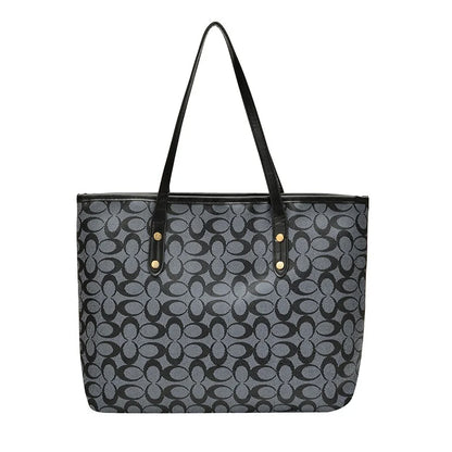 Classic Monogram Tote Bag - Large Capacity Canvas Shoulder Handbag with PU Trim for Women, Work & Shopping